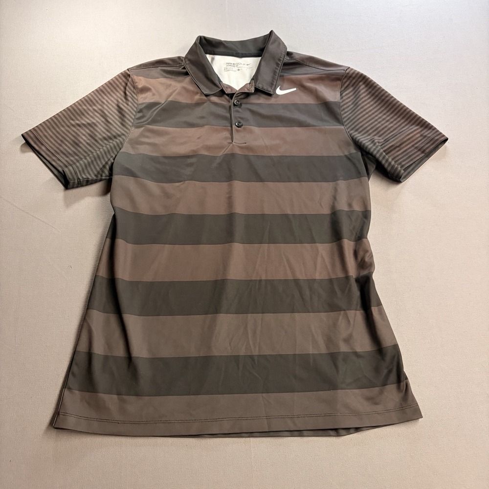 Nike Golf Dri-FIT Polo Mens M Brown Black Striped Standard Fit 833059-010